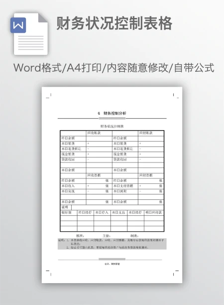 财务状况控制表格