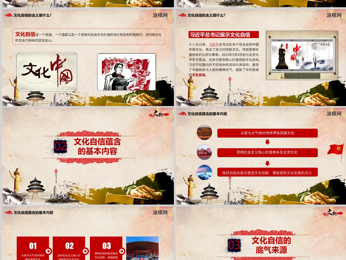 全面解析增强文化自信党政风中国风党课党建培训课件PPT模板