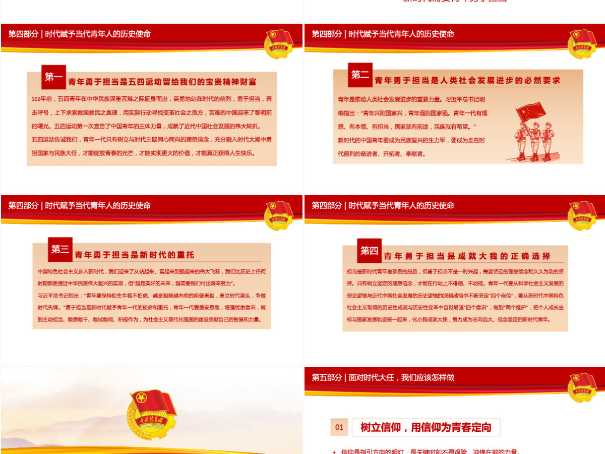 五四精神传承有我2022中国共青团建团100周年青春万岁强国有我主题团课课件PPT