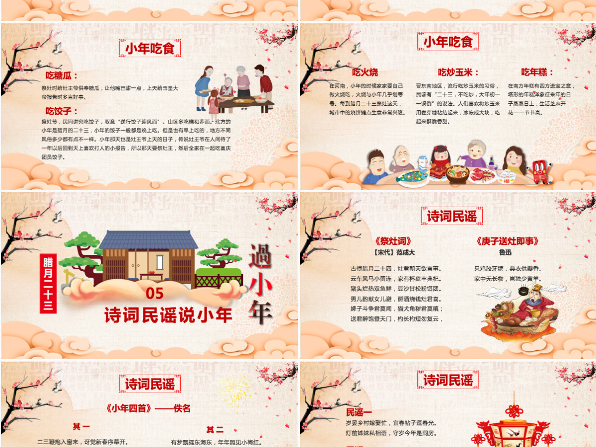 原创新年春节小年习俗传统文化民俗中国年PPT模板-版权可商用