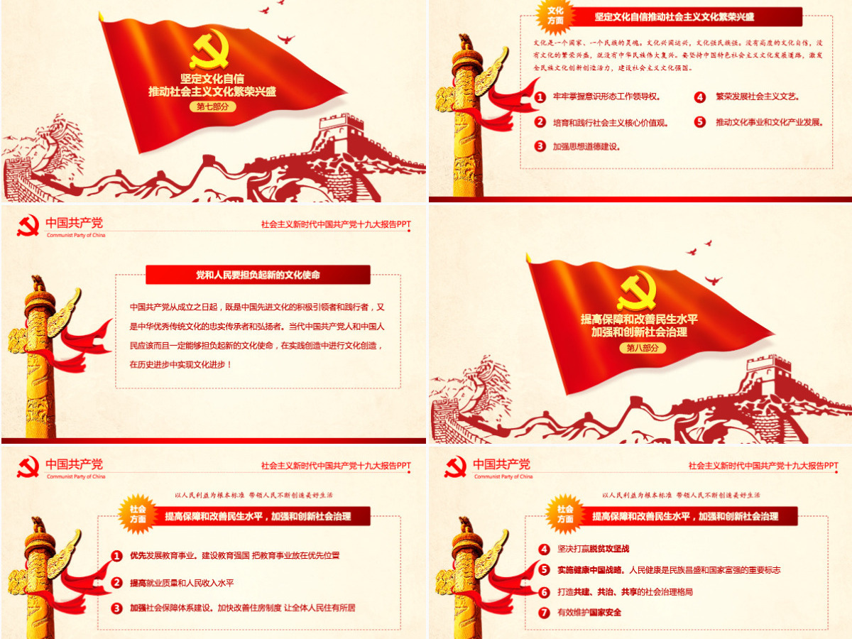 大气简约聚焦十九大学习十九大报告PPT