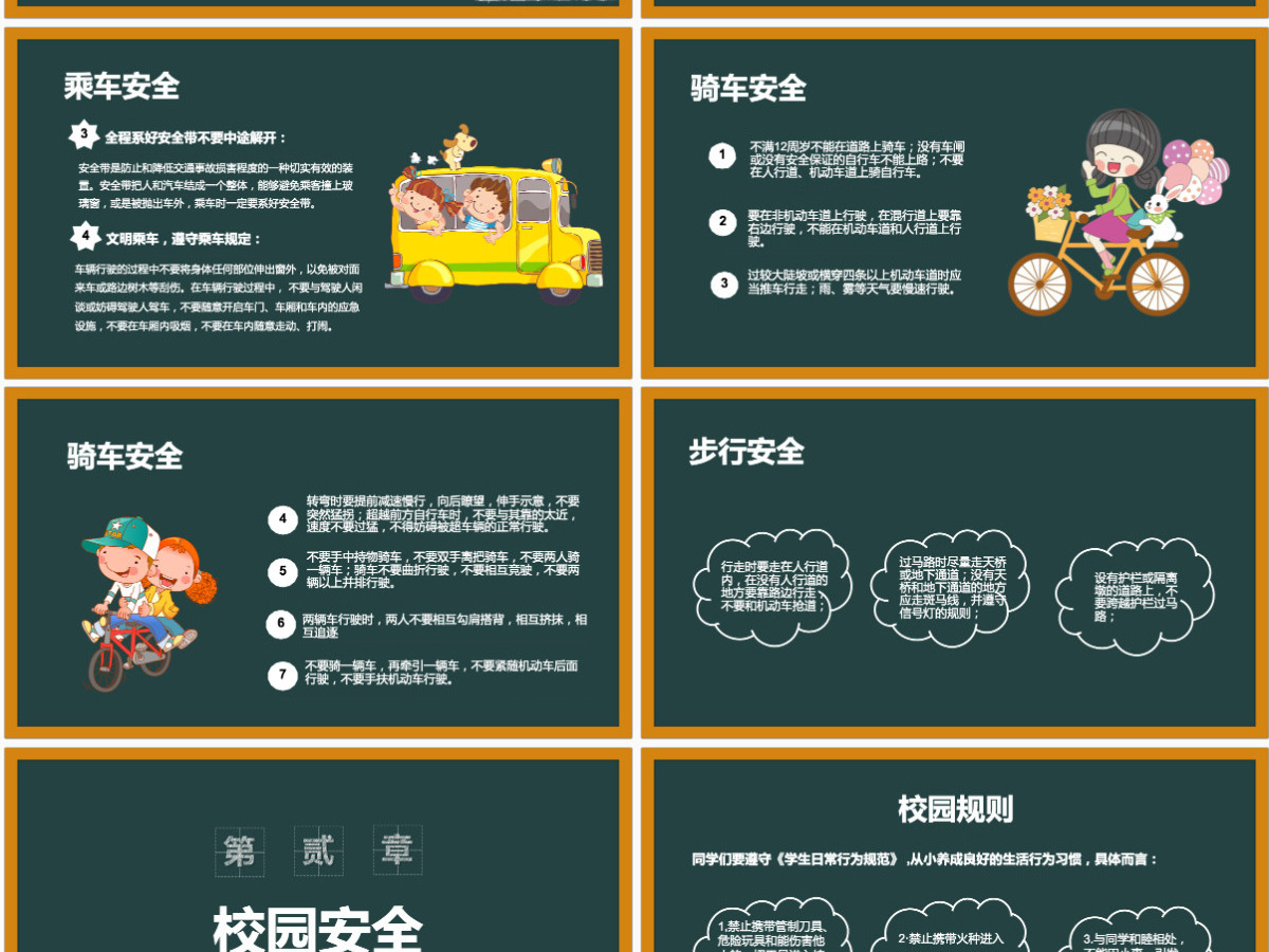 卡通黑板风校园安全教育安全行为习惯养成教育主题班会PPT模版