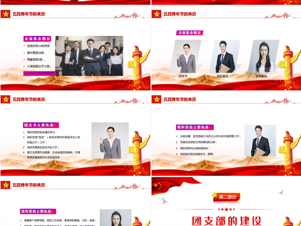 2022五四红旗团支部答辩精美纪念五四运动103周年团支部竞选活动主题课件模板PPT