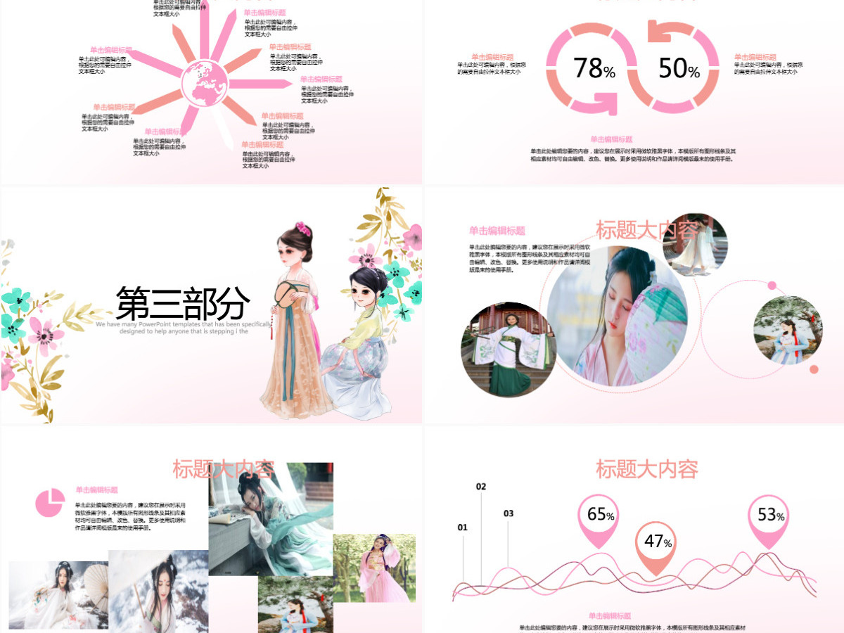 创意手绘中国汉服文化ppt模板 创意手绘中国汉服文化ppt模板