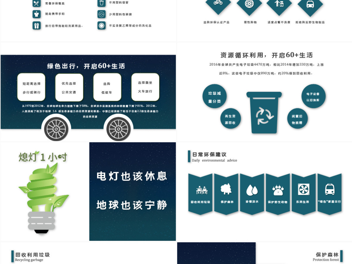 地球一小时简洁科技风节约能源保护地球倡导低碳生活活动介绍模板PPT