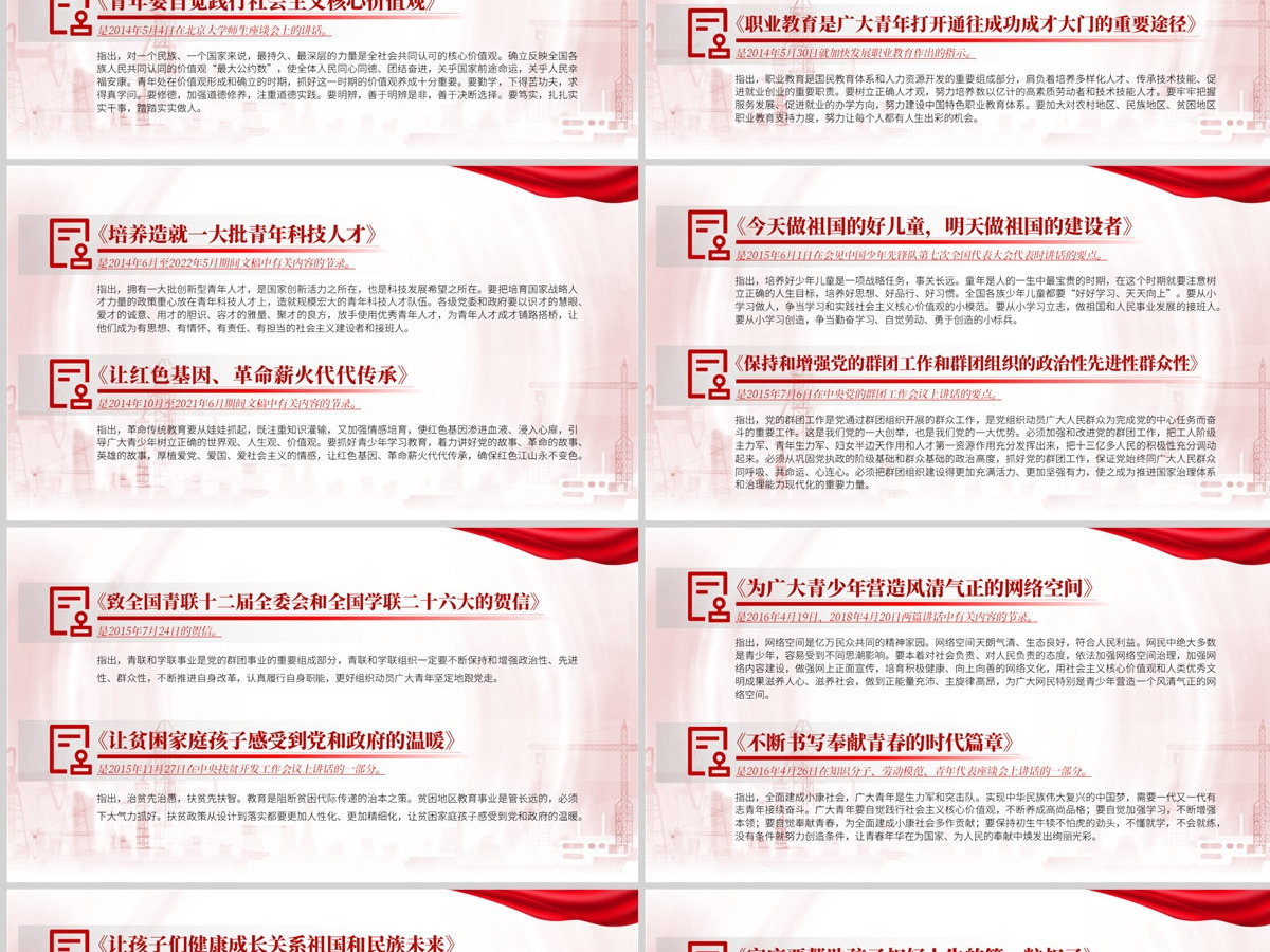 红色党政风《论党的青年工作》主要篇目课件模板PPT-含讲稿 红色党政风《论党的青年工作》主要篇目课件模板PPT-含讲稿
