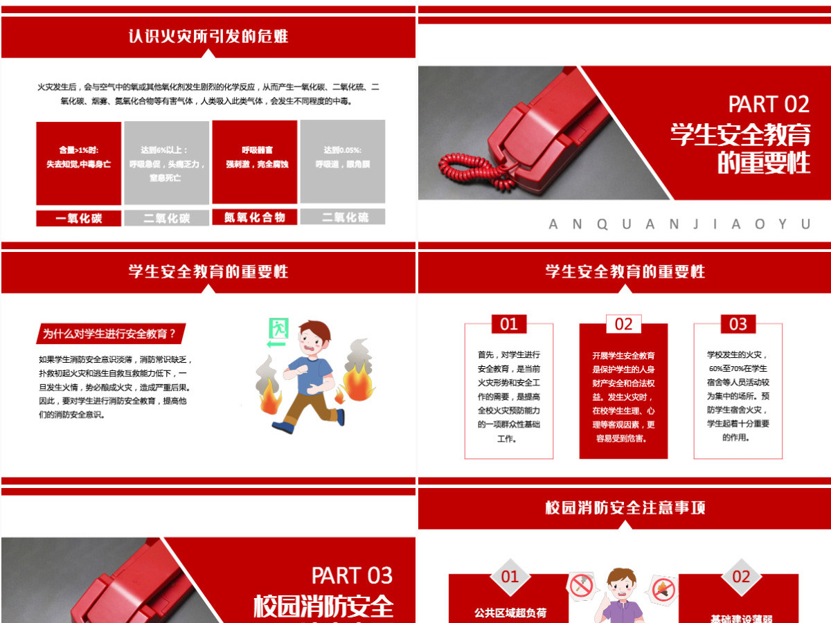2021校园消防安全简洁大气校园学生安全教育提升师生消防安全意识和自防自救能力教学课件模板PPT