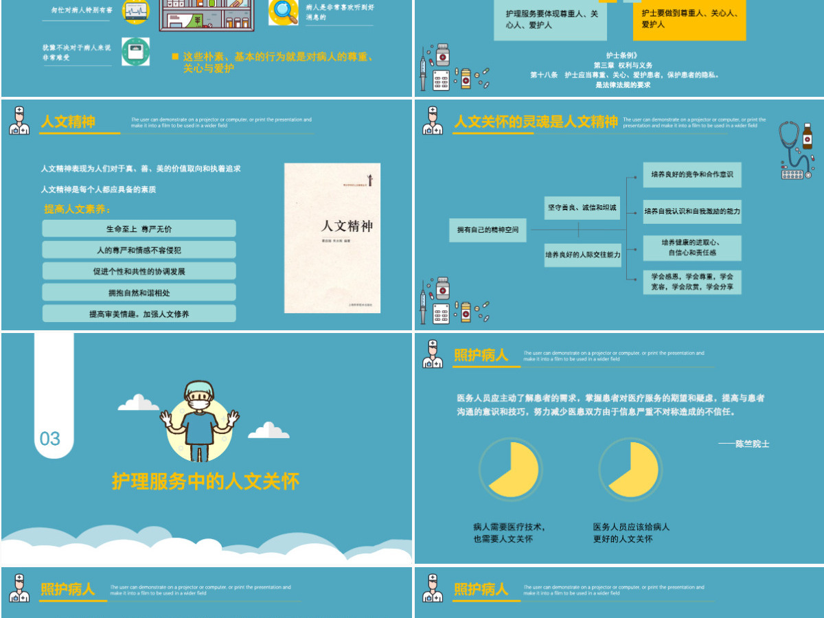 蓝色简约清新护理人文关怀PPT