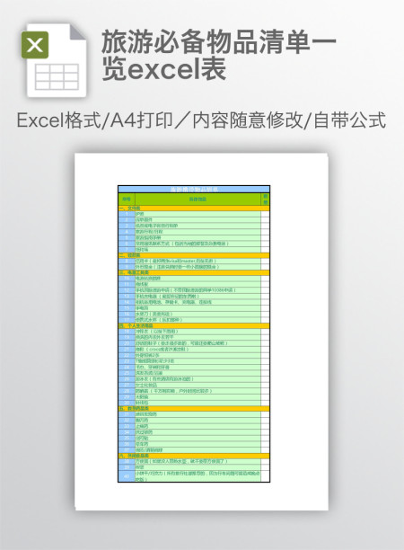 旅游必备物品清单一览excel表
