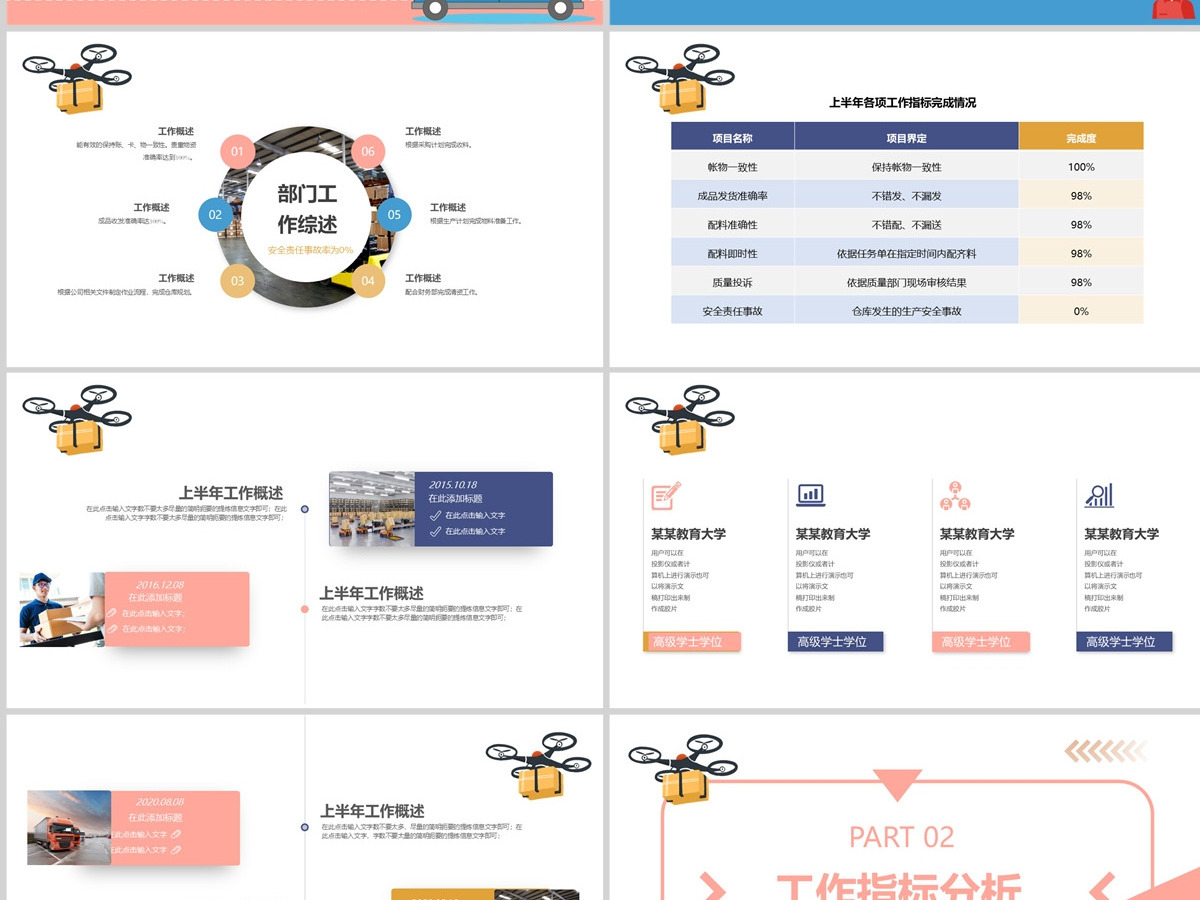2023物流行业年中总结计划蓝色沉静简洁风物流部经理物流公司下半年工作计划述职报告PPT