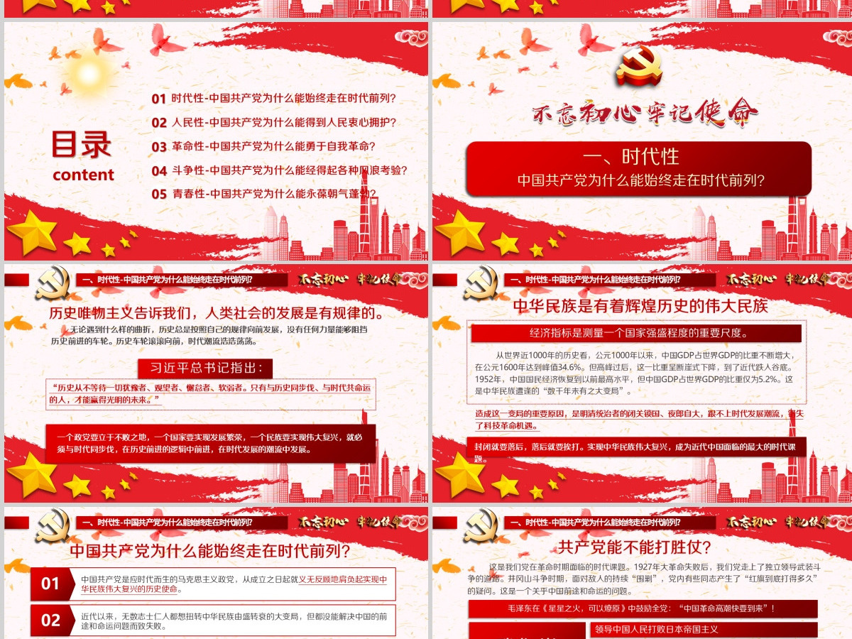开展不忘初心牢记使命-百年大党何以风华正茂教育专题党课PPT模板-含讲稿