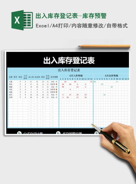 2021年出入库存登记表-库存预警 2021年出入库存登记表-库存预警