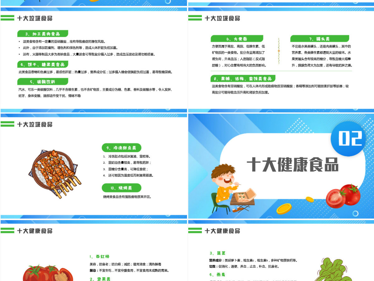 2022合理营养健康一生卡通风中国学生营养日主题班会课件模板PPT
