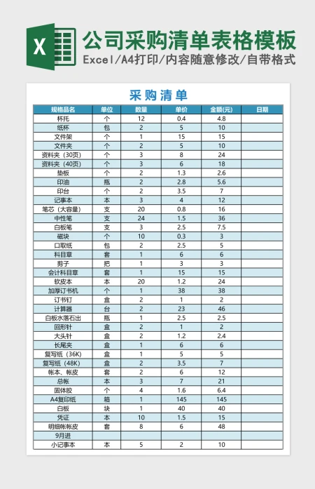 公司采购清单表格excel表格模板 公司采购清单表格excel表格模板