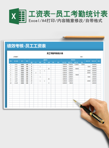 2021年工资表-员工考勤统计表