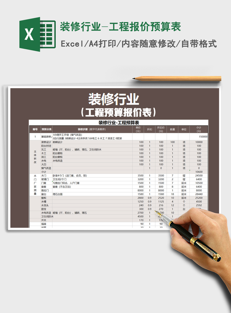 2021年装修行业-工程报价预算表