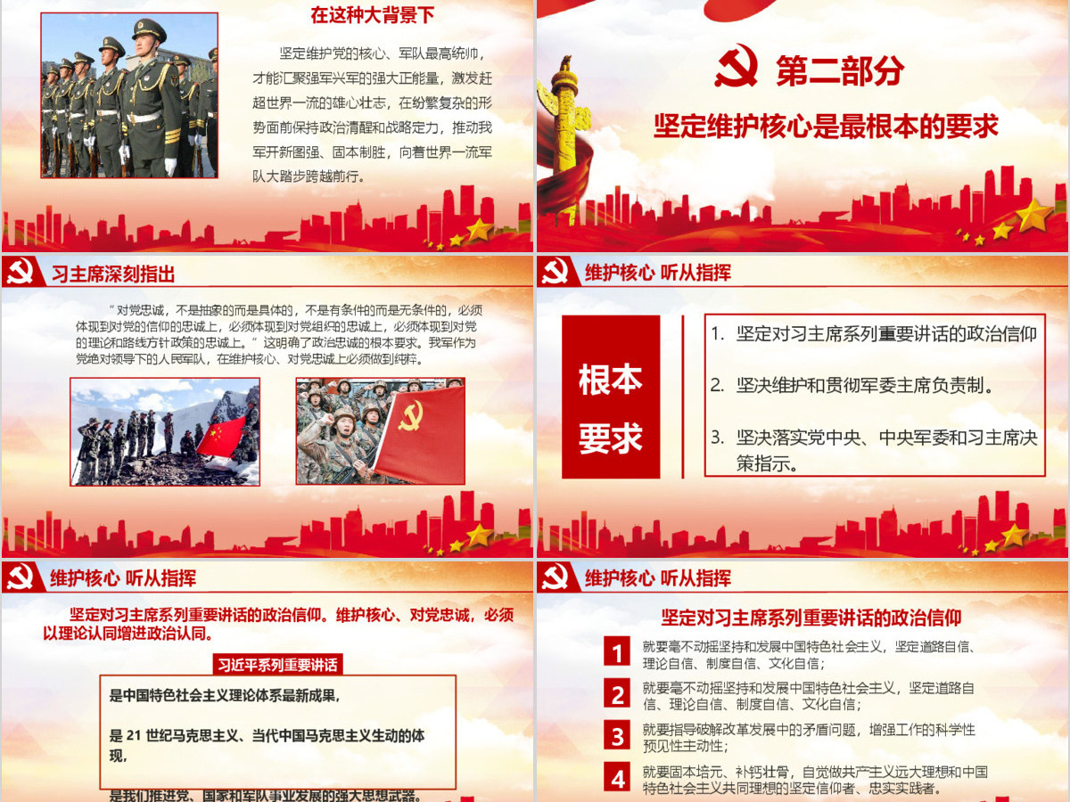 2017部队党课维护核心听从指挥ppt模板