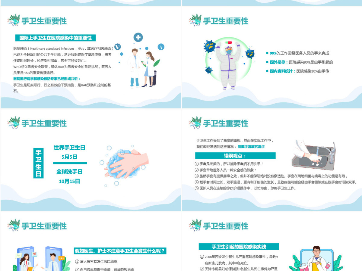 2022手卫生知识培训课件卡通风医护人员手卫生知识培训讲座专题课件模板PPT