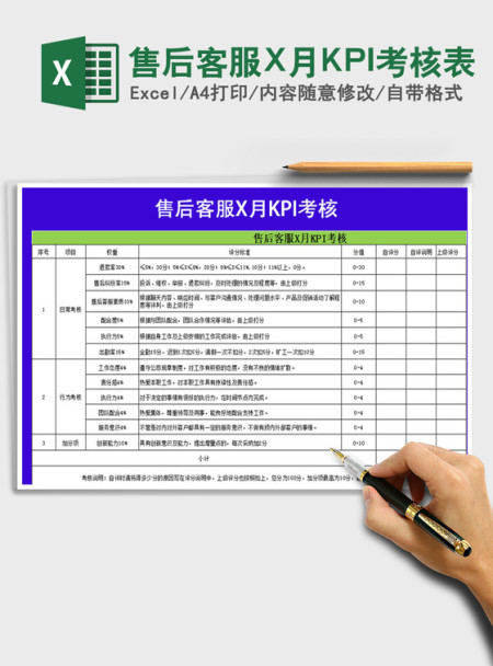 售后客服X月KPI考核表免费下载
