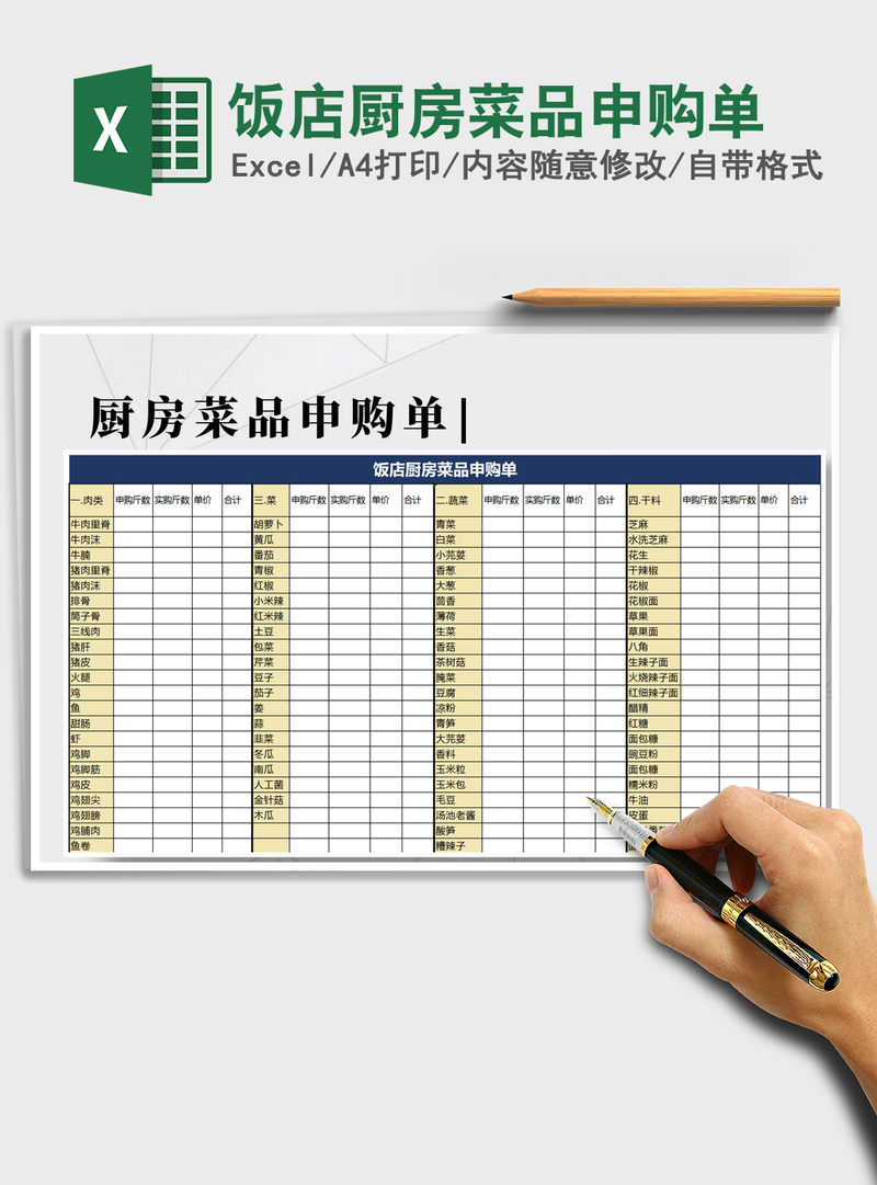 2021年饭店厨房菜品申购单