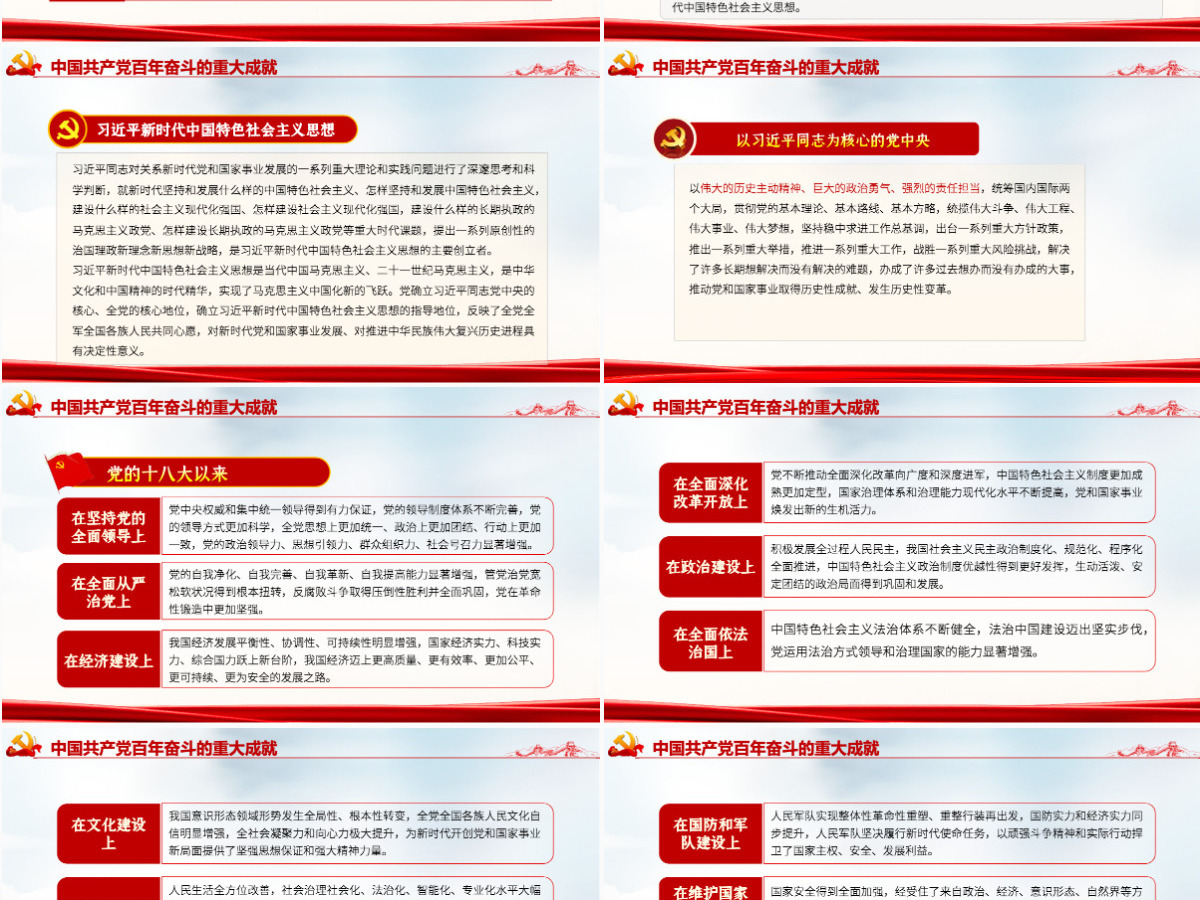 全面总结学习党的百年奋斗重大成就和历史经验简洁风十九届六中全会公报内容介绍党课课件PPT-含讲稿