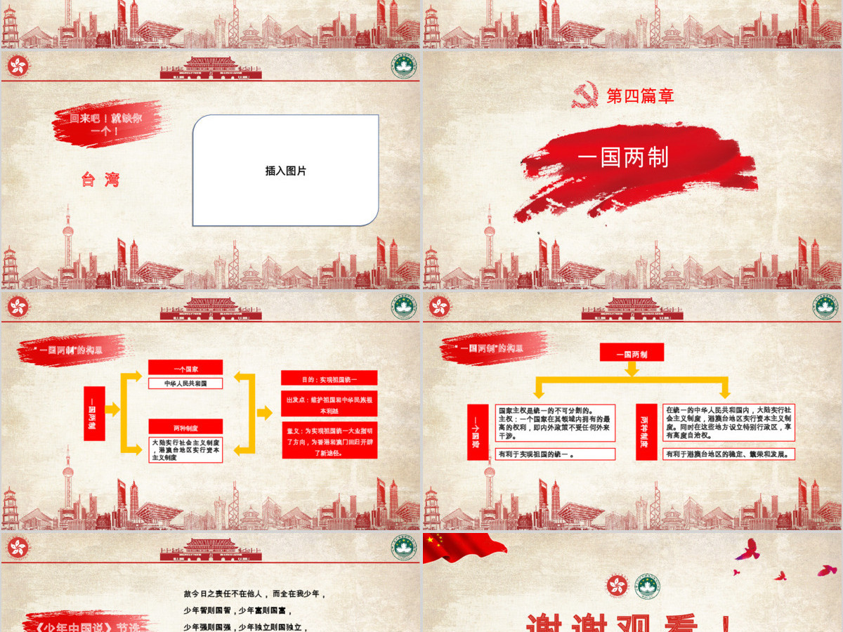 原创红色党政庆祝香港和澳门回归祖国22周年党政党课PPT模板
