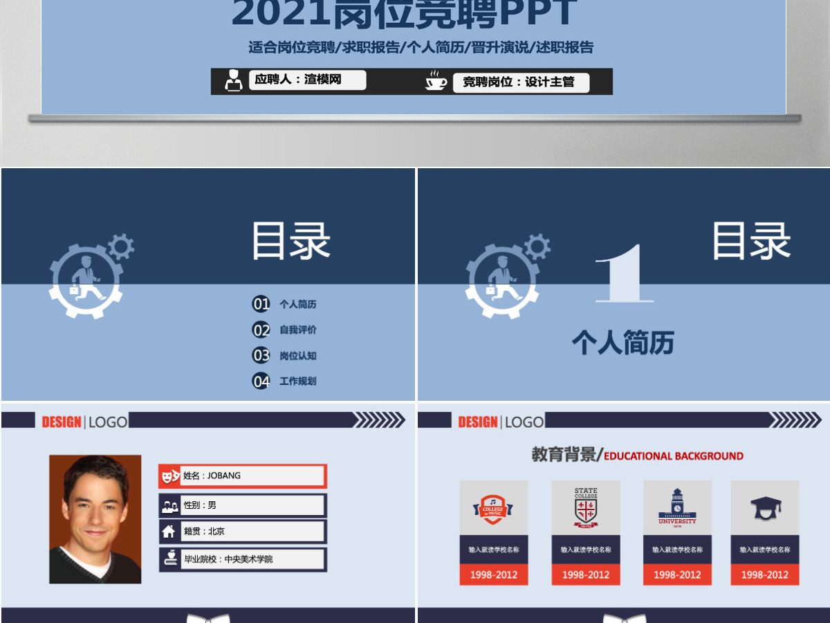 蓝色大气岗位竞聘求职竞聘PPT模板