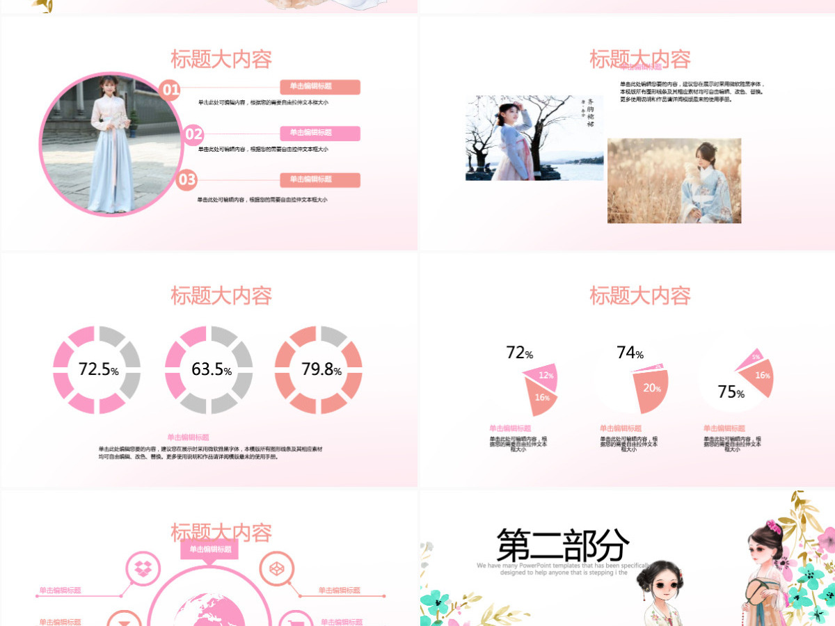 创意手绘中国汉服文化ppt模板 创意手绘中国汉服文化ppt模板