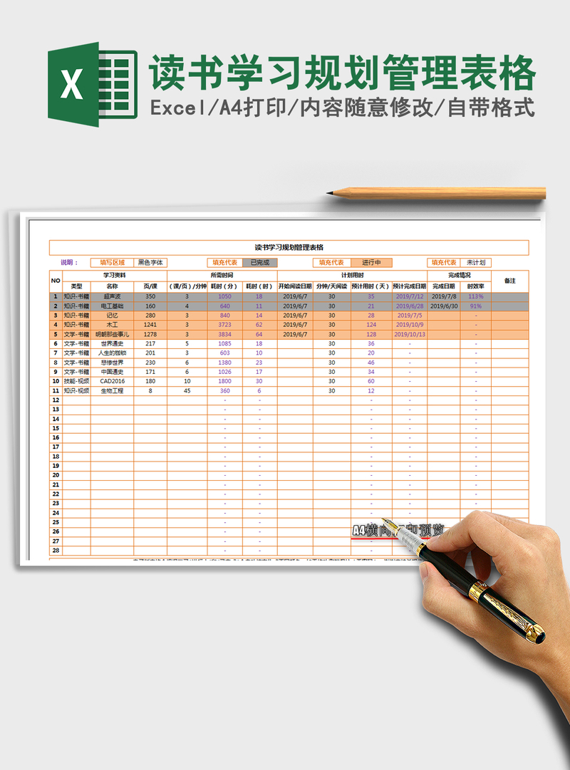 2021年读书学习规划管理表格 2021年读书学习规划管理表格