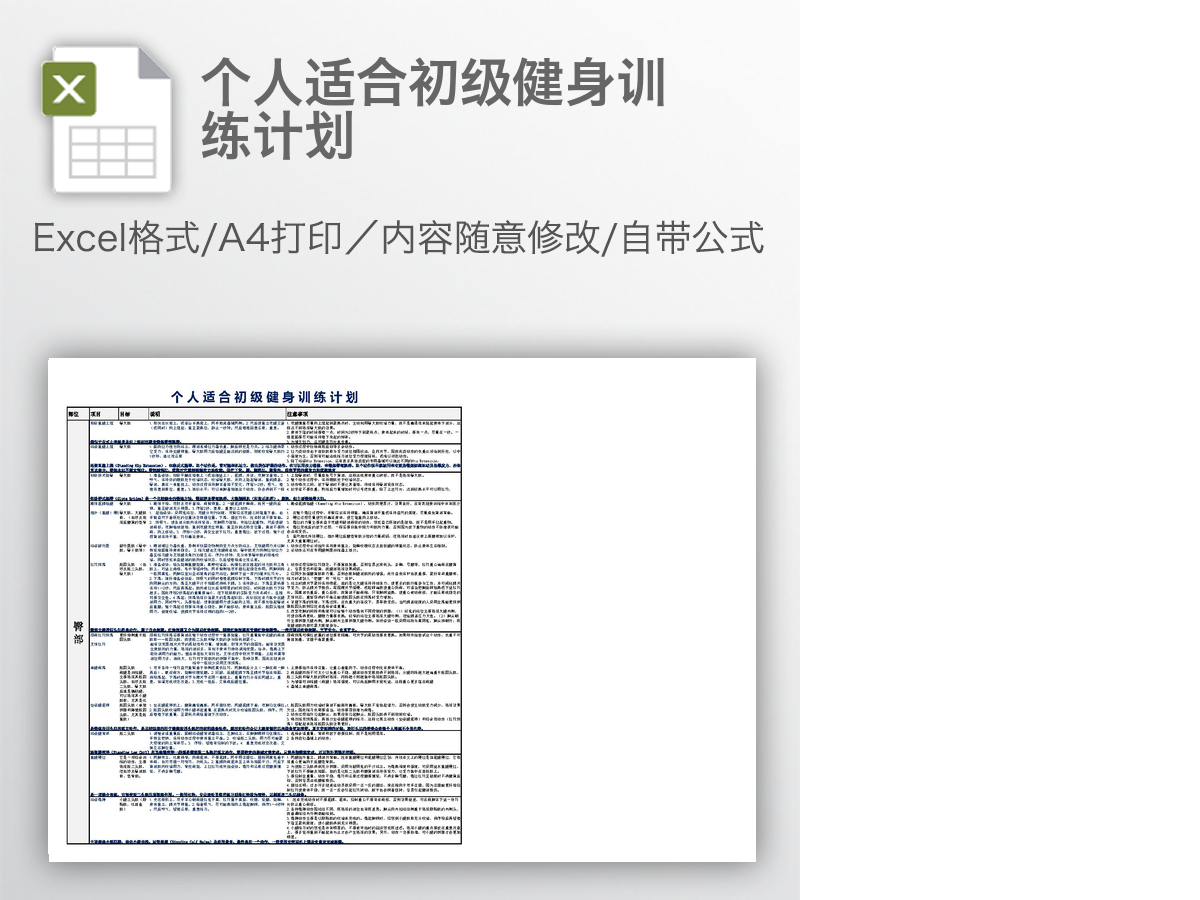 个人适合初级健身训练计划