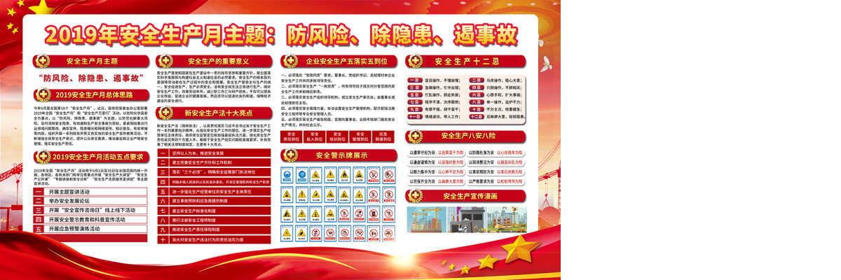 工地宣传栏2019年安全生产月防风险除隐患遏事故安全宣传展板