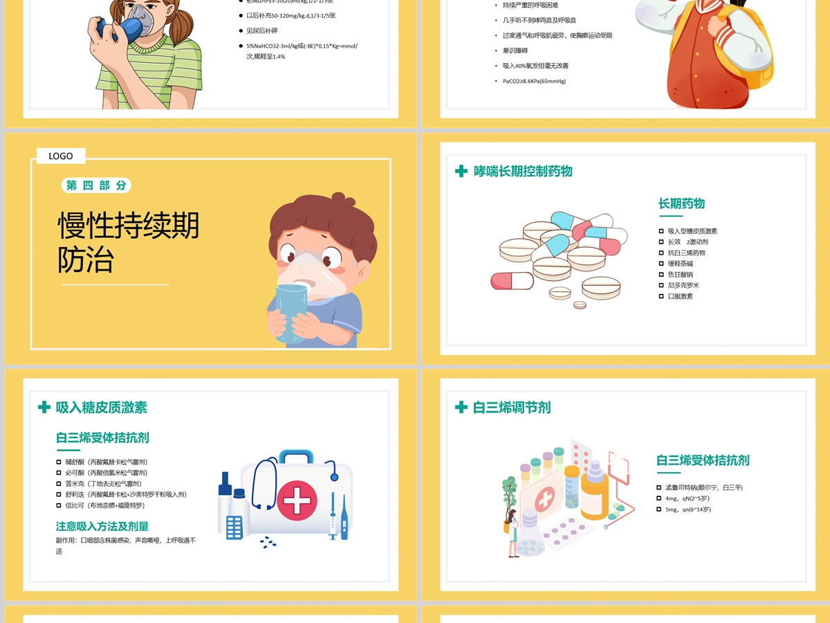 2022儿童哮喘知识讲解清新医疗风医学知识讲解通用课件PPT模板