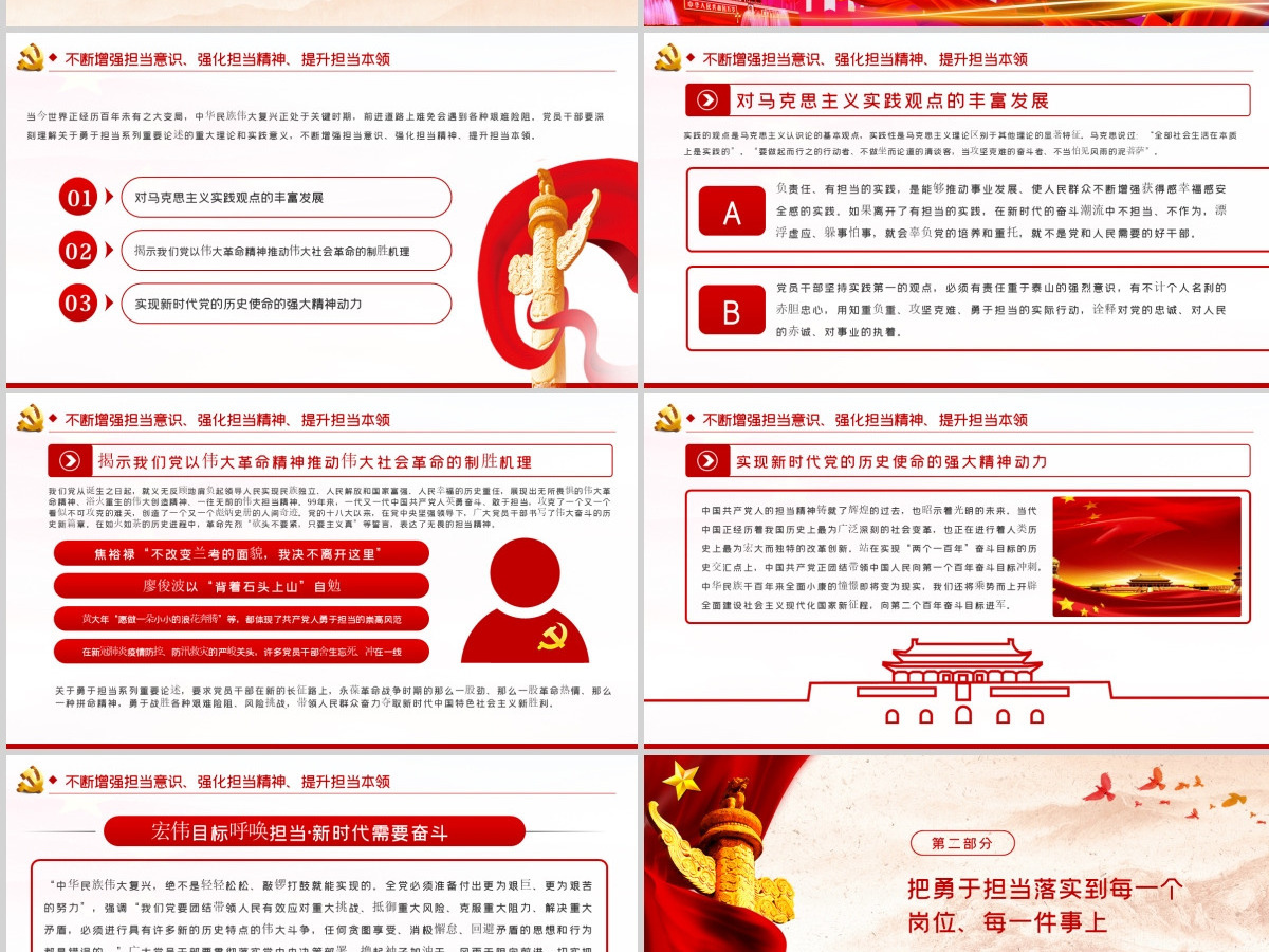 勇于担当作为提升政治品格做合格党员党课PPT模板-含讲稿