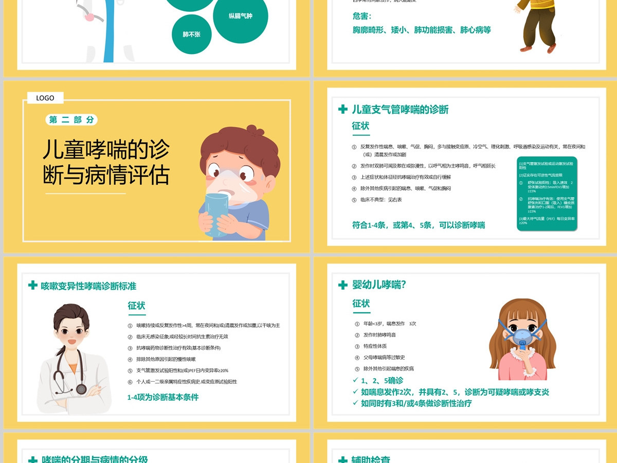 2022儿童哮喘知识讲解清新医疗风医学知识讲解通用课件PPT模板