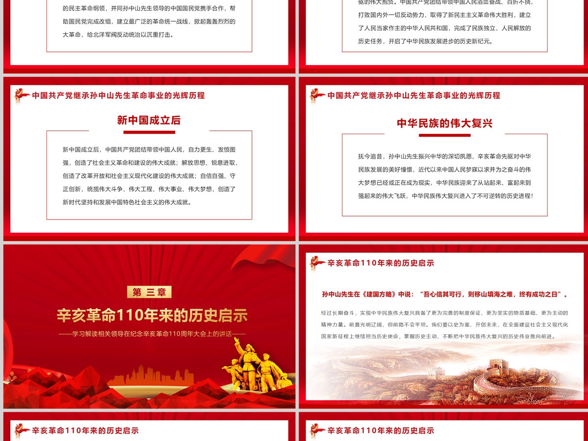 原创纪念辛亥革命110周年大会重要讲话党课中国风党政党建PPT