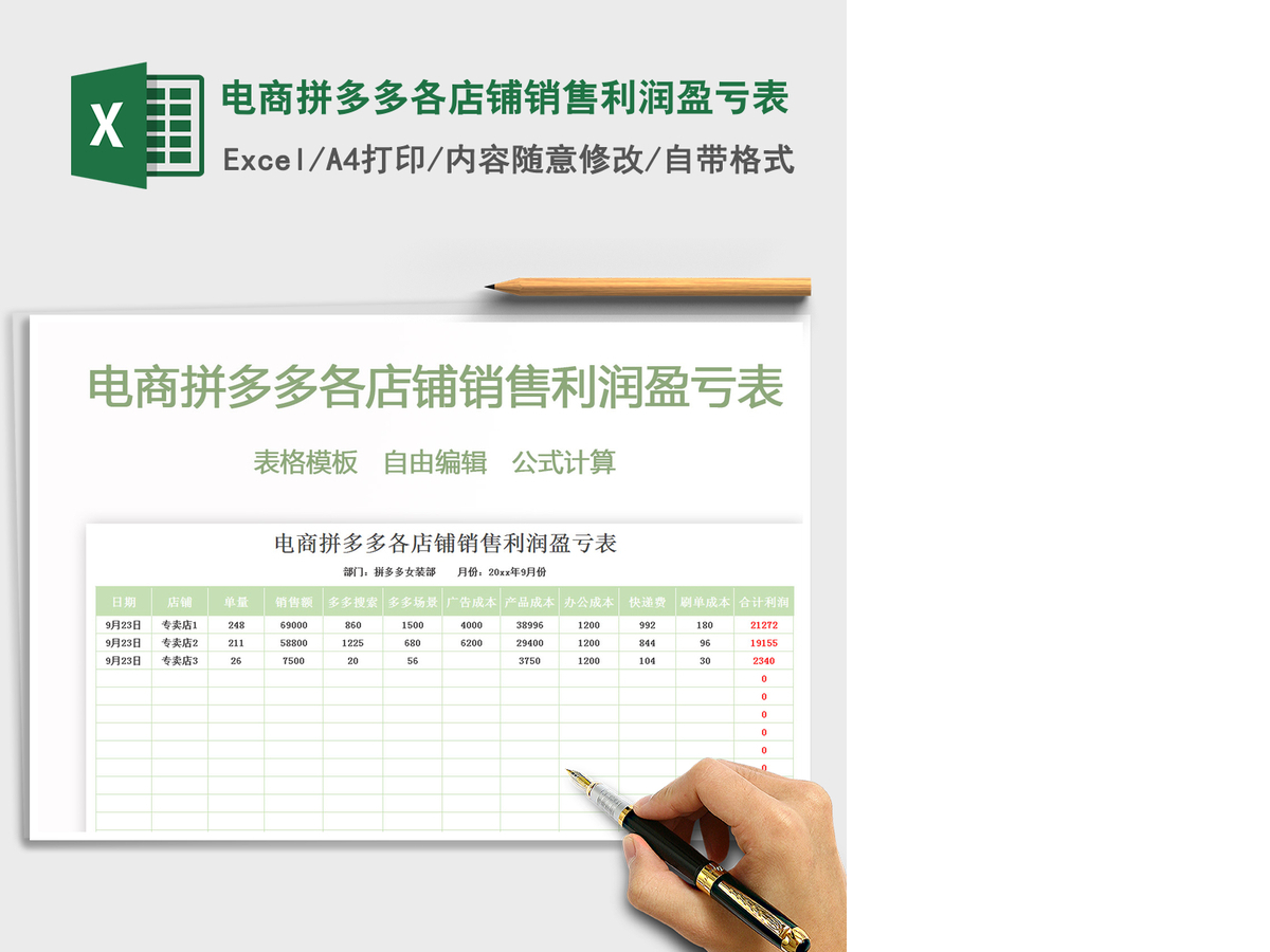 2021年电商拼多多各店铺销售利润盈亏表 2021年电商拼多多各店铺销售利润盈亏表