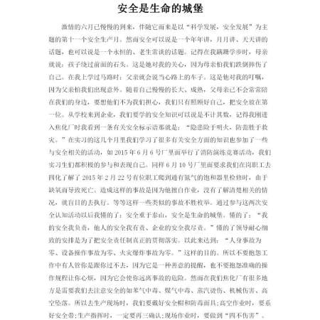 安全是生命的城堡--安全生产演讲稿