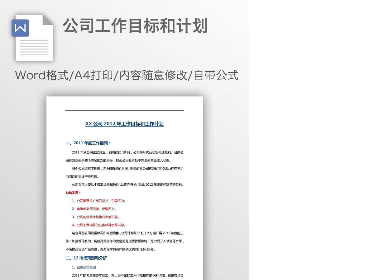 公司工作目标和计划