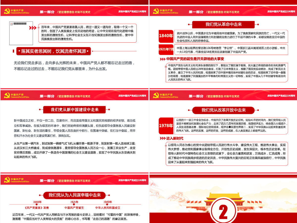 铭记党史不忘初心红色党政风热烈庆祝中国共产党成立101周年专题党课课件模板PPT 铭记党史不忘初心红色党政风热烈庆祝中国共产党成立101周年专题党课课件模板PPT