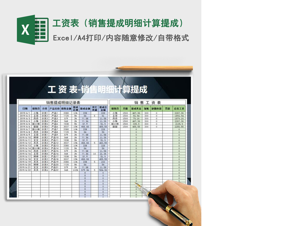 2021年工资表（销售提成明细计算提成）