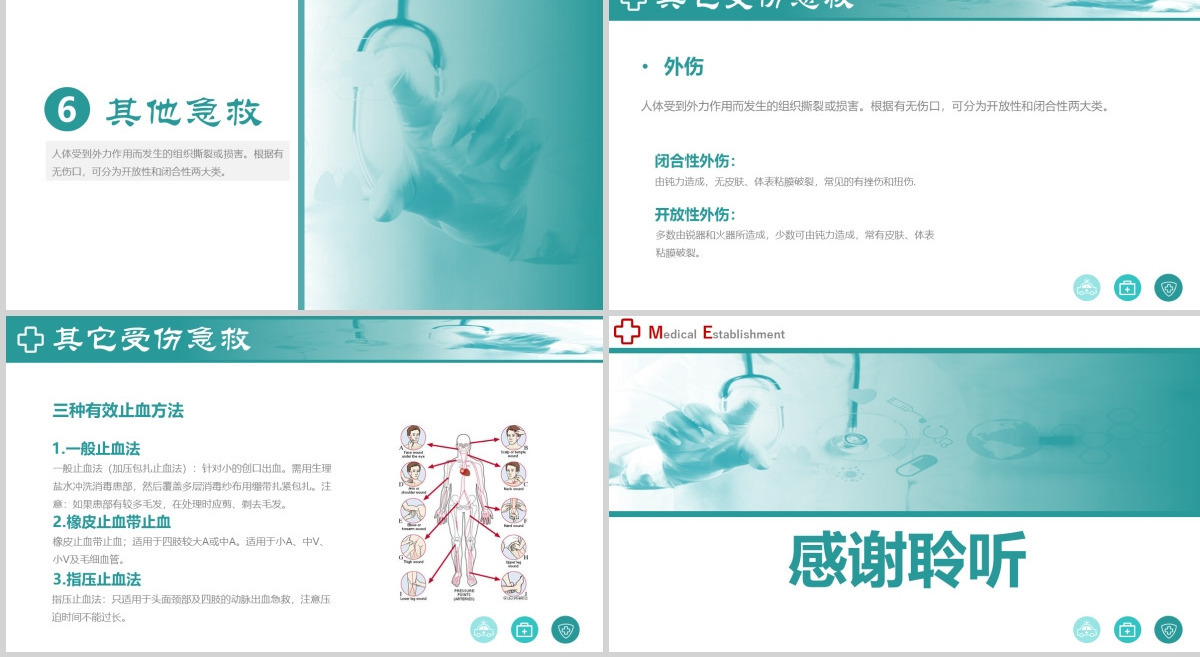 常见急救知识PPT模板医疗课程资源实践考核内容培训课件
