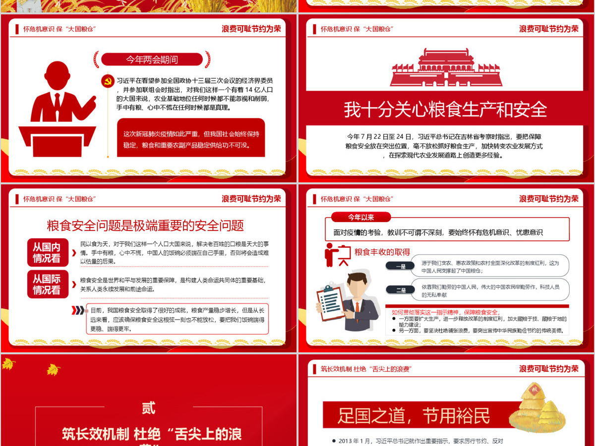 弘扬节俭美德杜绝粮食浪费“小米粒”里的“大民生”ppt模板-含讲稿