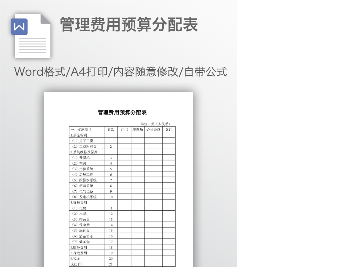 管理费用预算分配表 管理费用预算分配表