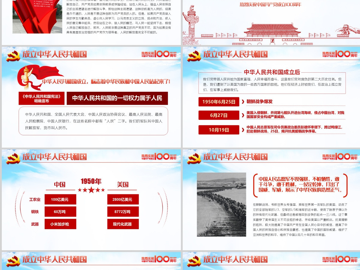 蓝色大气剪纸风从百年历史看党的初心和使命七一建党节建党100周年党课PPT--含讲稿