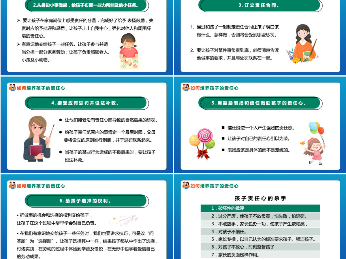 水彩卡通风如何培养孩子的责任心关于为什么培养孩子的责任心家庭教育主题班会课件PPT