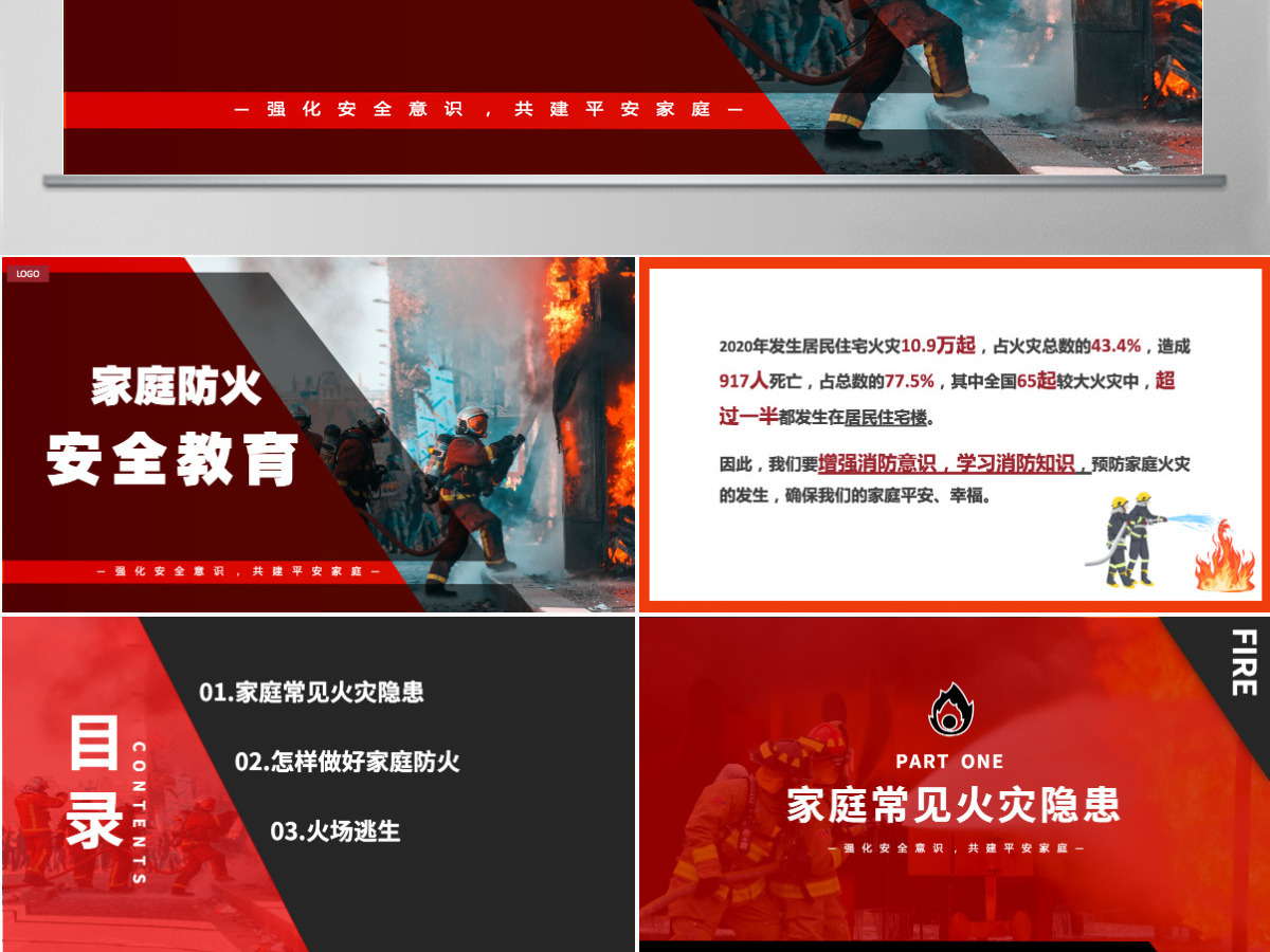 家庭防火安全教育简洁大气强化安全意识共建平安家庭PPT 家庭防火安全教育简洁大气强化安全意识共建平安家庭PPT