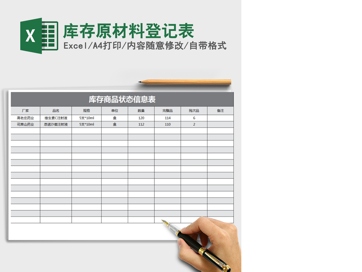 2021年库存原材料登记表 2021年库存原材料登记表