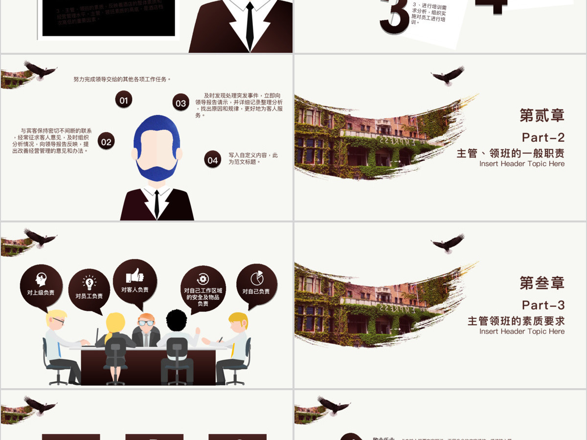 英伦商务风酒店管理人员管理知识与技能培训PPT模板