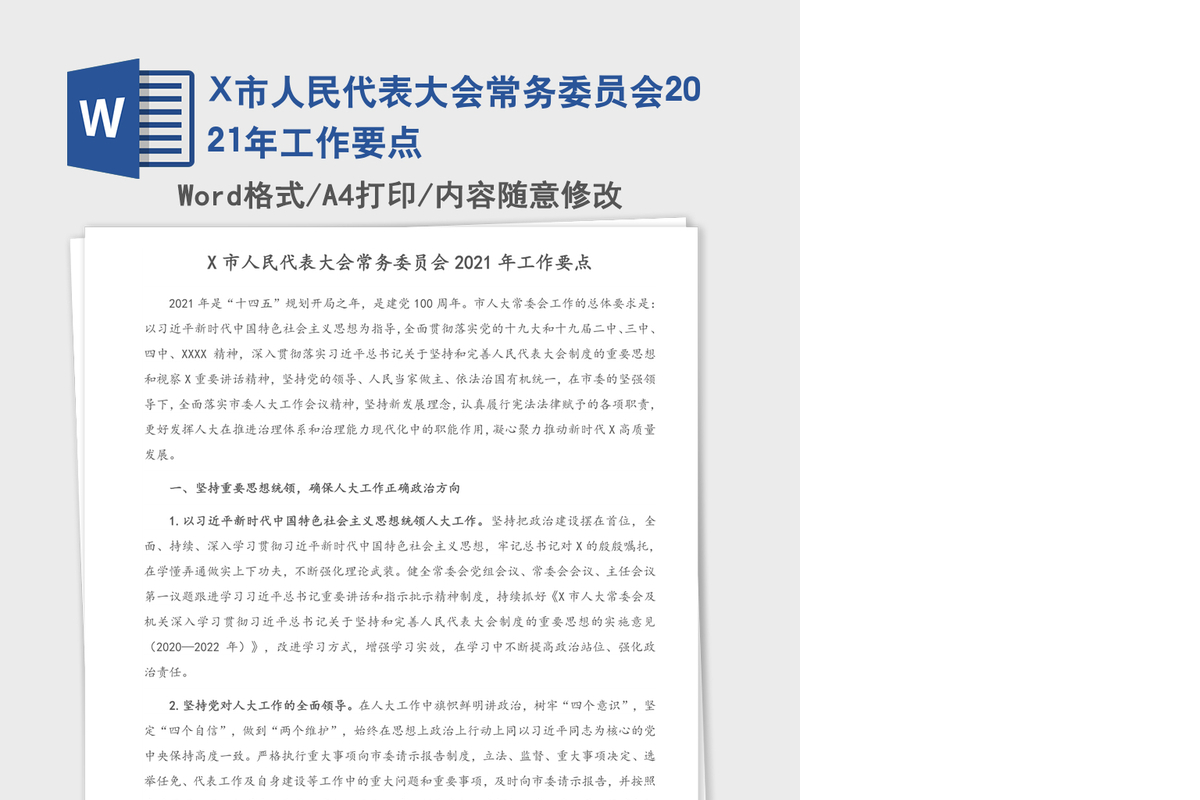 X市人民代表大会常务委员会2021年工作要点
