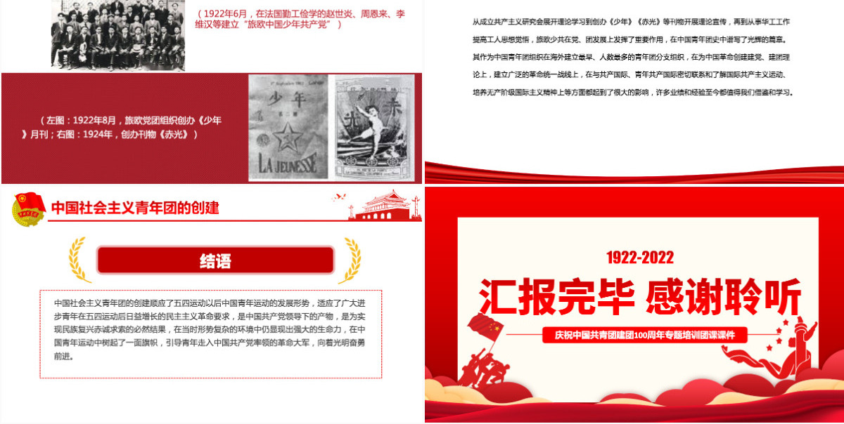 中国青年运动史精美大气风五四以来党领导下的青年运动的光辉历程专题团课PPT-含讲稿